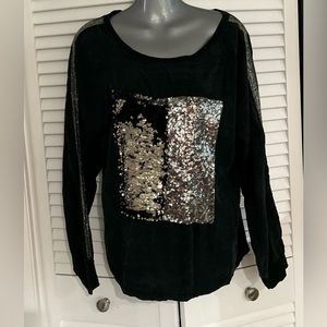 M Made in Italy Long sleeve black sequin embellished raglan style cotton top